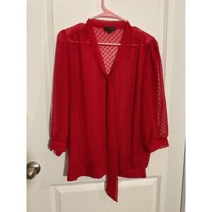 Womens Red Sheer Swiss Dot Blouse The Limited XL Long Sleeve Lightweight